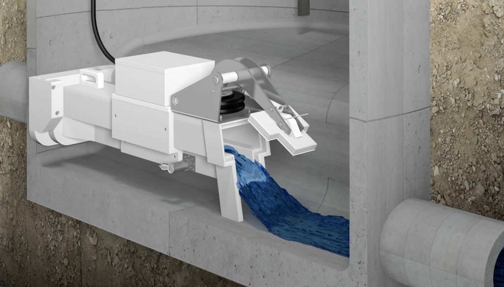 Pneumatic discharge control partially filled TFPNA as rainwater basin control in the sewer system